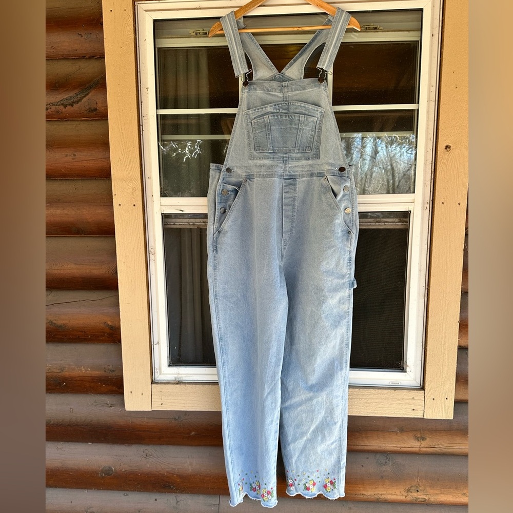 Light Blue Embroidered Denim Overalls - Picture 2 of 6